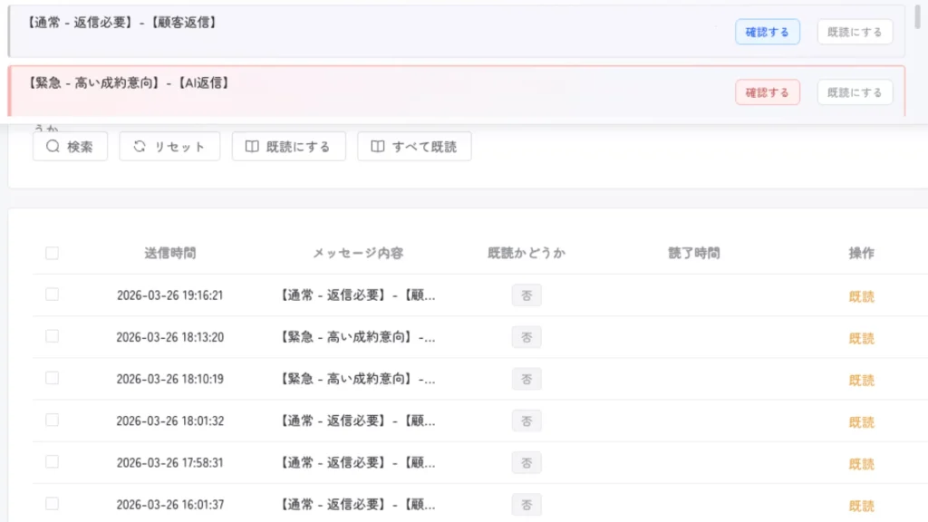 AIがメールと通話内容から成約意向を分析するシステム画面