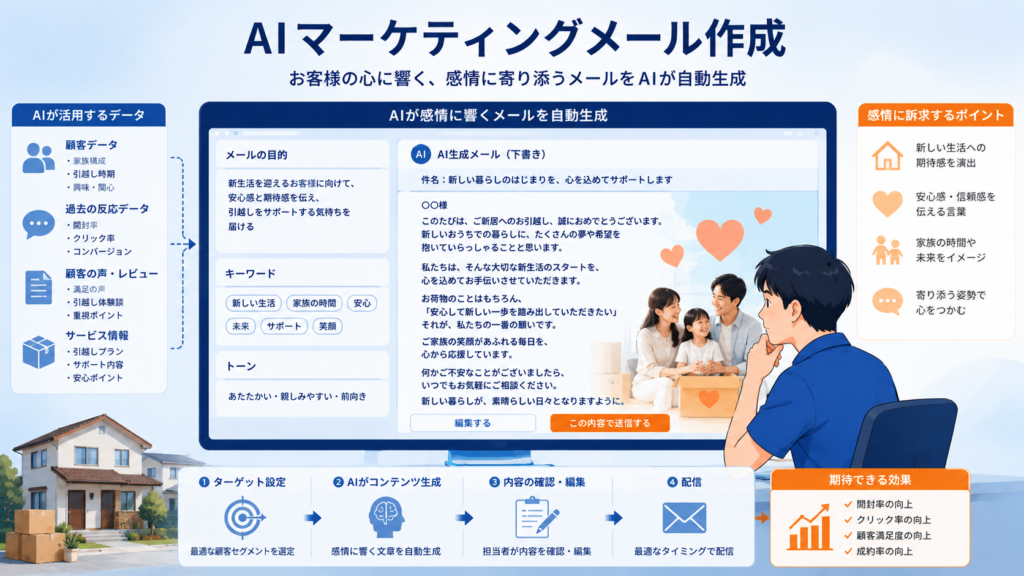 AIマーケティングメール作成 - 引越サービスの情感訴求