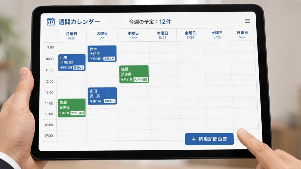 営業スタッフの現場訪問カレンダー掲示板のイメージ