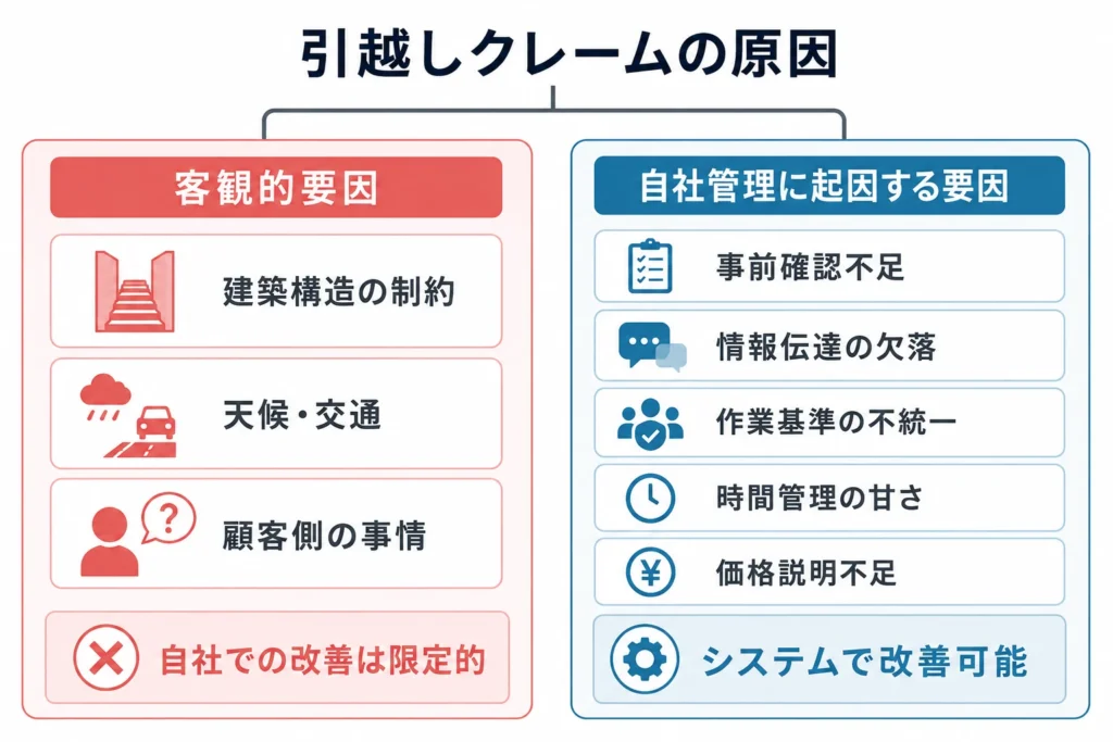 引越しクレーム原因の二分類―客観的要因と企業の管理要因