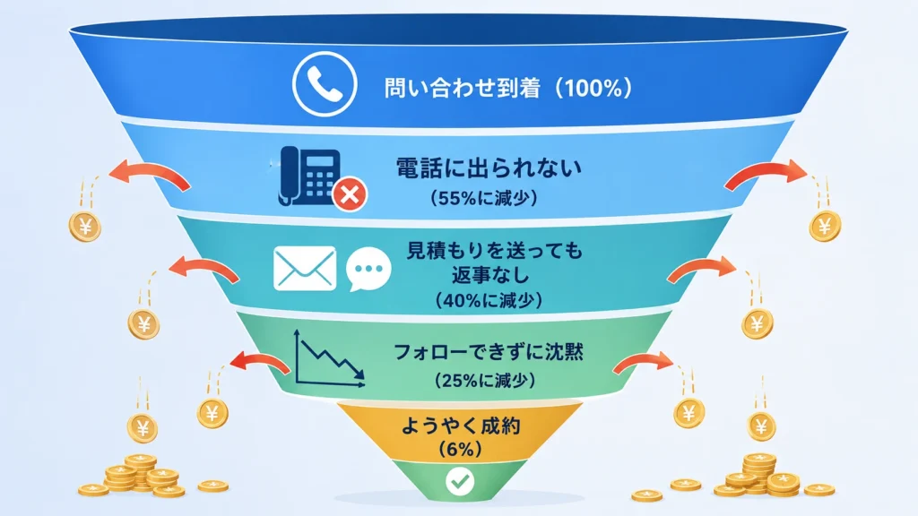 問い合わせの漏出と機会損失の概念図