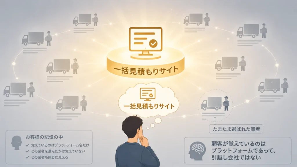 AI電話・AIメールを活用してプラットフォームを介さずに引越し会社と顧客が直接つながる未来像を概念図で表現